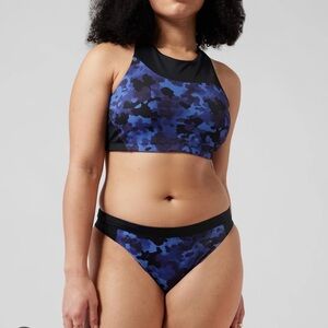NWT Athleta Blue Camo Freestlyle High Neck Bikini Top and Bottom Size XS